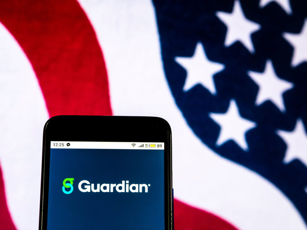 The Guardian Life Insurance Company of America logo seen displayed on smart phone